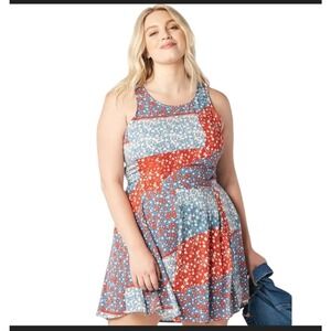 NWT Just Fab Swing Mini Dress Ditsy Print Sleeveless Blue Red Size X Large‎